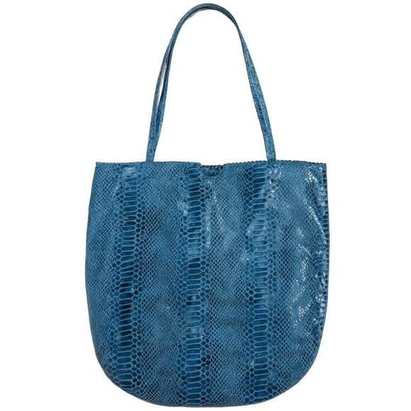 Fatto a Mano by Carlos Falchi Snake Embossed Blue Bag Purse - Picture 1 of 8